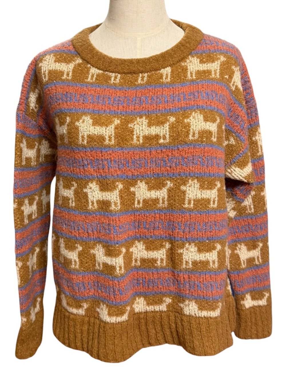 TOAD&CO Alpaca Blend Llama Fair Isle Sweater Women’s Medium Brown Wool Cozy - Picture 1 of 8